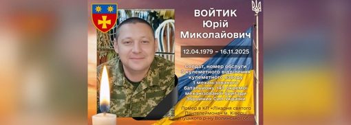 Внаслідок поранень, отриманих на війні, помер воїн Юрій Войтик